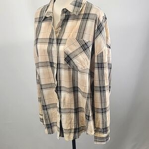 Plaid Button-Up Shirt White Birch Size Large